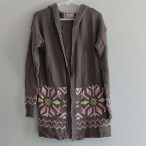 Pink Republic Cardigan Sweater with Fair Isle Pattern, Grey & Pink, Size S 7/8